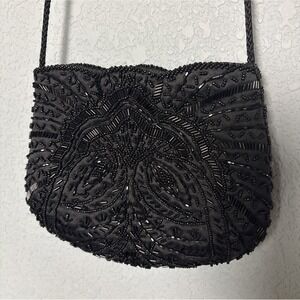 Vintage Carla Marchi Beaded Black Evening Bag 1990s Formal Event Handmade